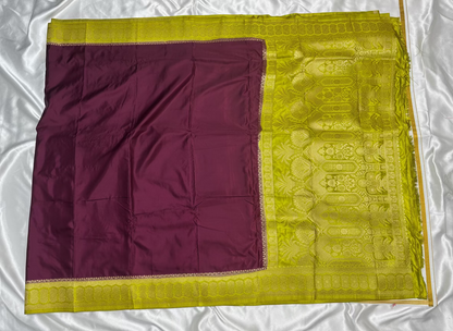 Dark Wine Banarasi Mashru Silk Saree with Geometrical Zari Pallu & Border - Traditional Wear