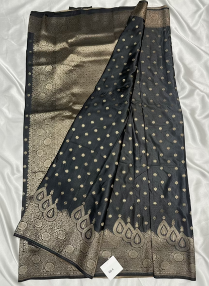 Black Banarasi Mashru Silk Saree with Small Butta with Designer Border - Designer Party Wear