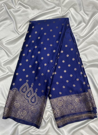 ನೀಲಿ ಬನಾರಸಿ ಮಶ್ರು ರೇಷ್ಮೆ ಸೀರೆ, ಸಣ್ಣ ಬುಟ್ಟಾ ಜೊತೆಗೆ ಡಿಸೈನರ್ ಬಾರ್ಡರ್ - ಡಿಸೈನರ್ ಪಾರ್ಟಿ ವೇರ್