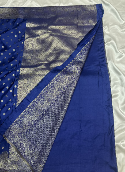 Blue Banarasi Mashru Silk Saree with Small Butta with Designer Border - Designer Party Wear
