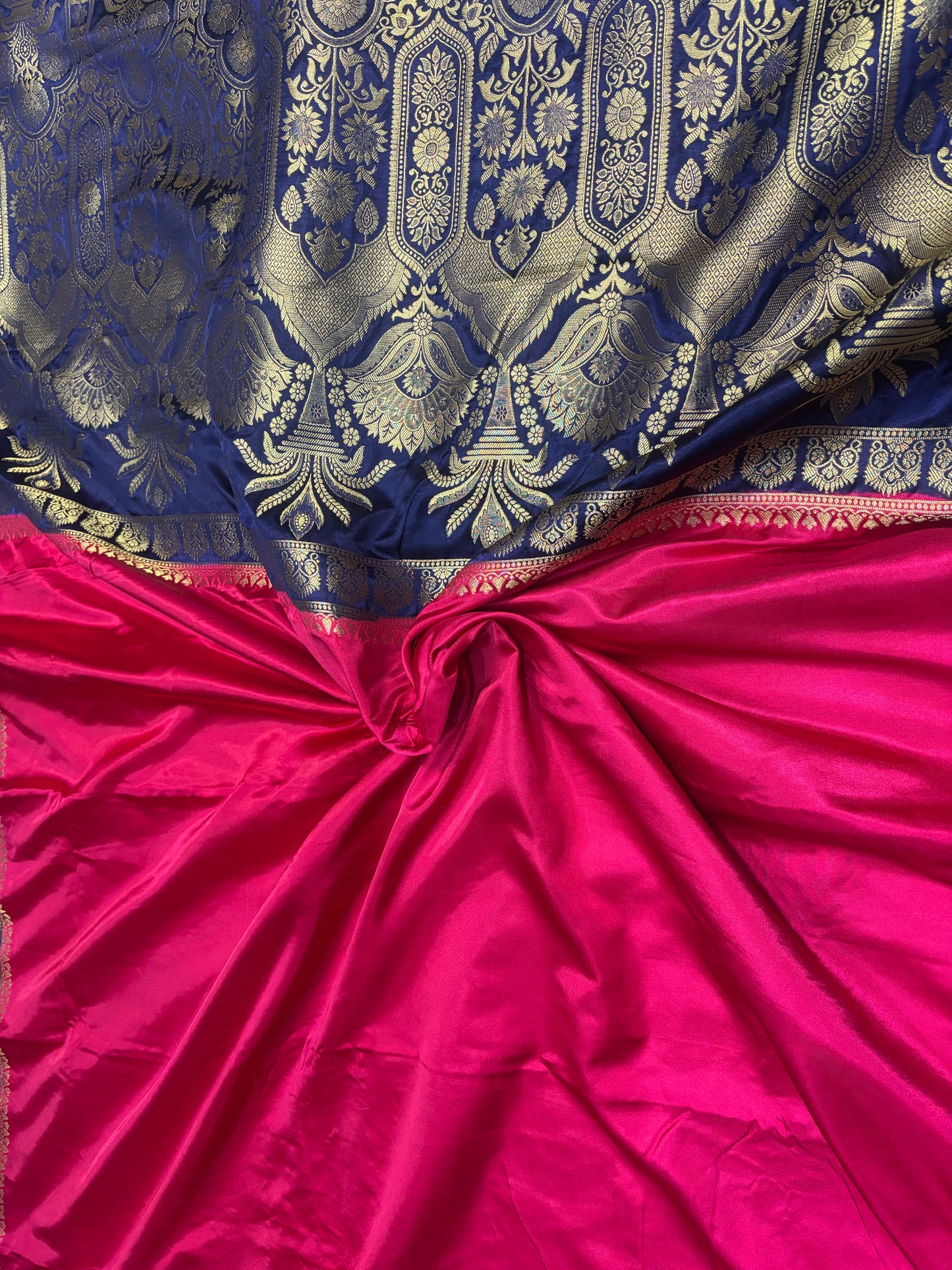 Rani Pink Banarasi Mashru Silk Saree with Geometrical Zari Pallu & Border - Traditional Wear
