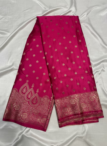 Rani Pink Banarasi Mashru Silk Saree with Small Butta with Designer Border - Designer Party Wear