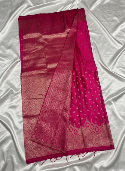 Rani Pink Banarasi Mashru Silk Saree with Small Butta with Designer Border - Designer Party Wear