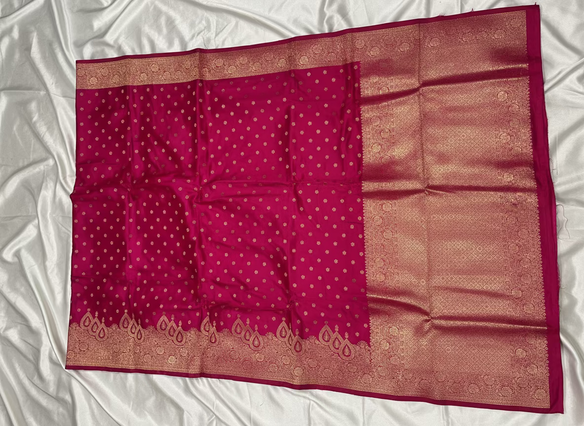 Rani Pink Banarasi Mashru Silk Saree with Small Butta with Designer Border - Designer Party Wear
