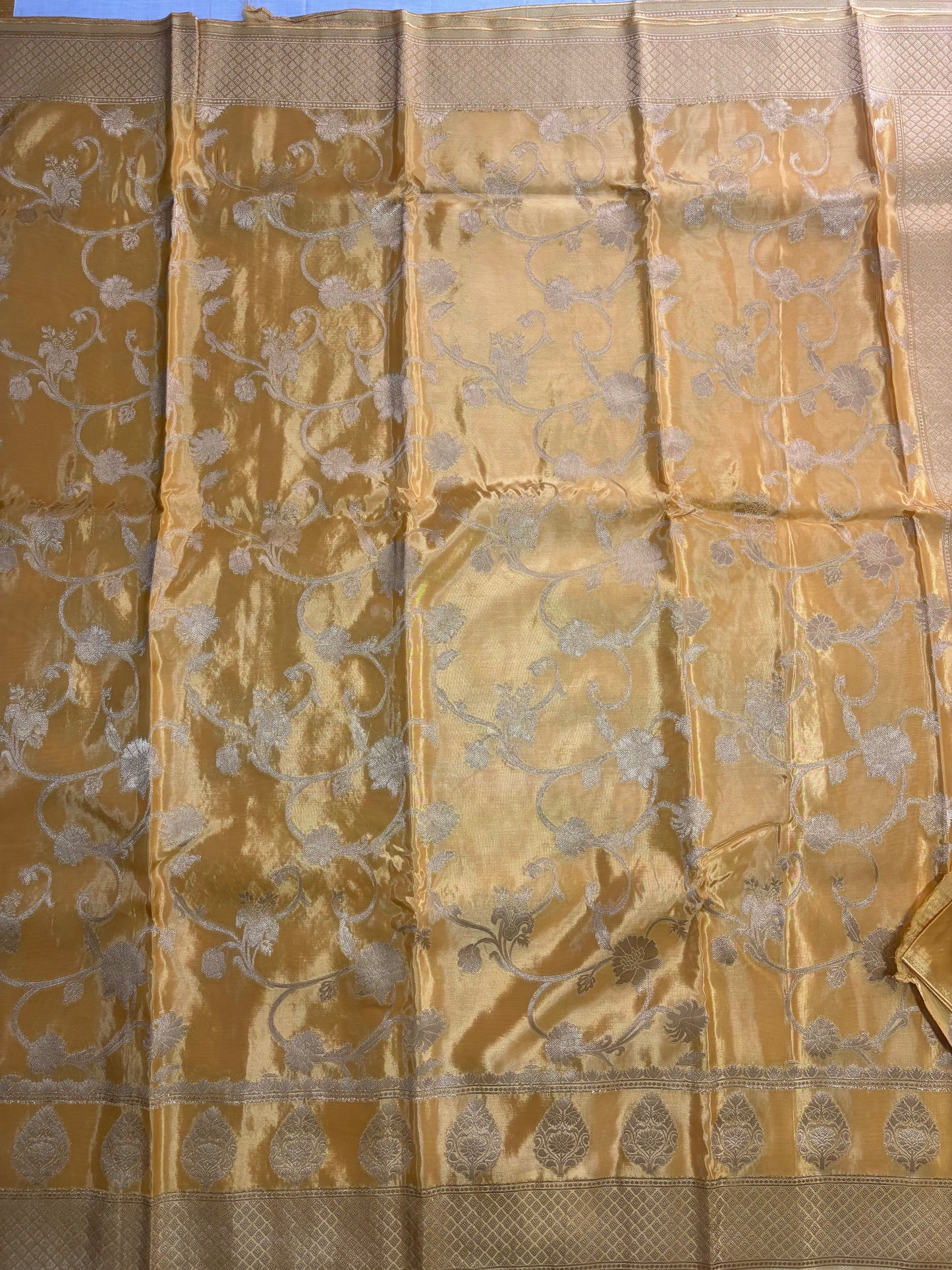 Mango Yellow Banarasi Russian Silk Saree with Silver Jaal Design - Designer Party Wear