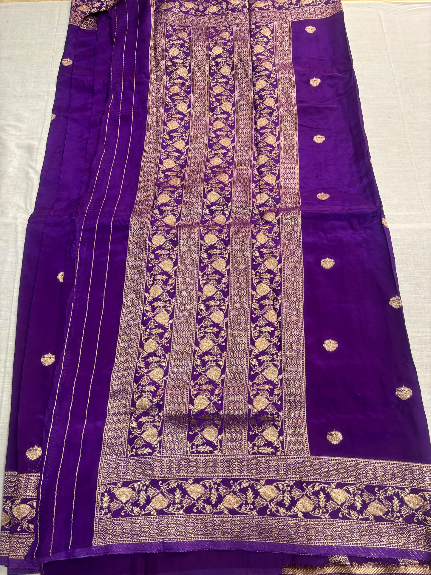 Purple Banarasi Russian Silk Saree with Small Butta with Bentex Jaal Border- Traditional Wear