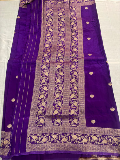Purple Banarasi Russian Silk Saree with Small Butta with Bentex Jaal Border- Traditional Wear