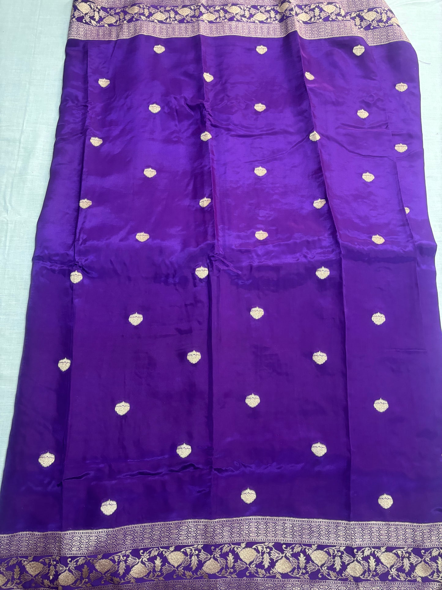 Purple Banarasi Russian Silk Saree with Small Butta with Bentex Jaal Border- Traditional Wear
