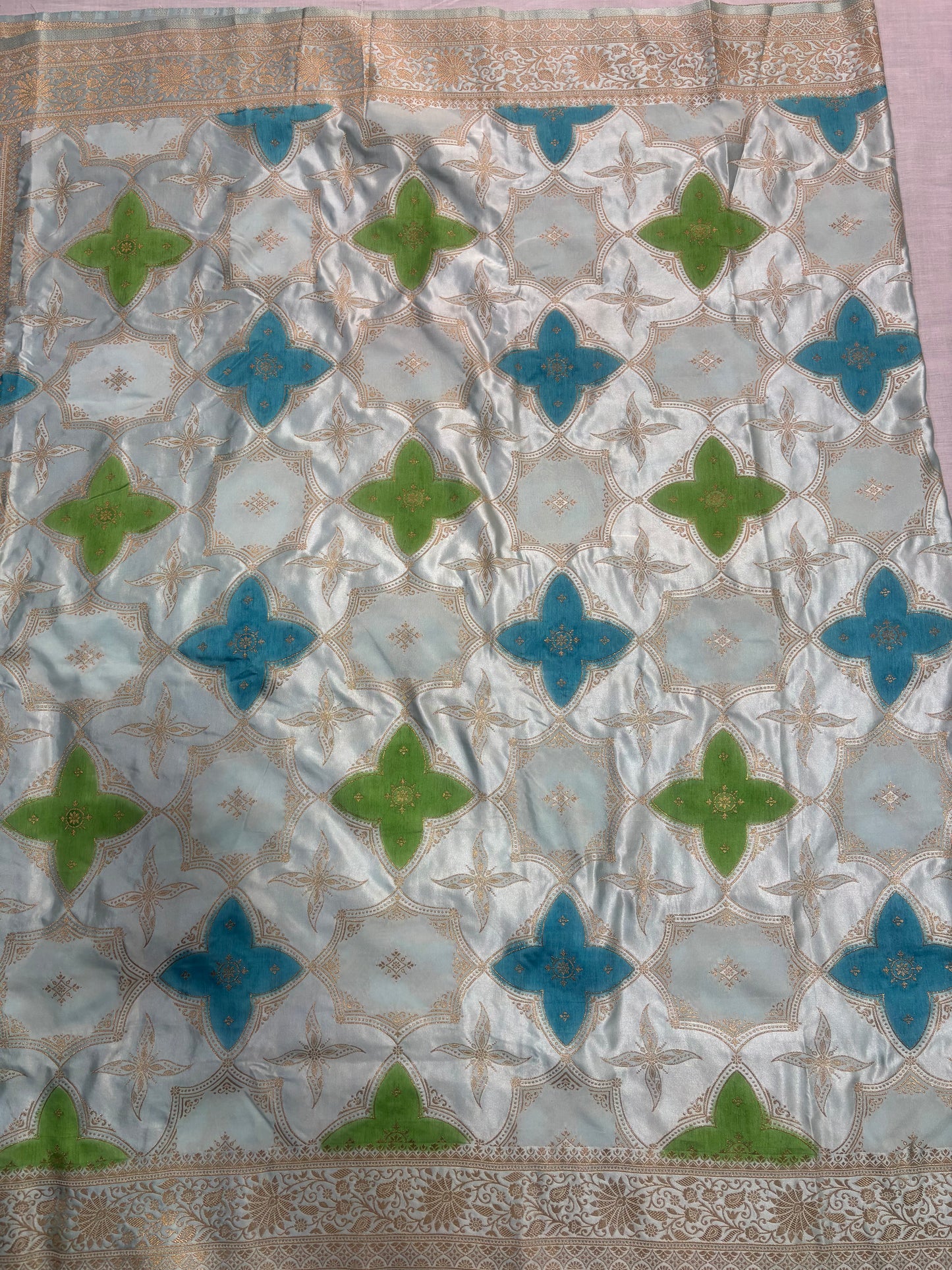 Sky Blue Banarasi Mashru Silk Saree in Rangkat Concept  - Designer Party Wear