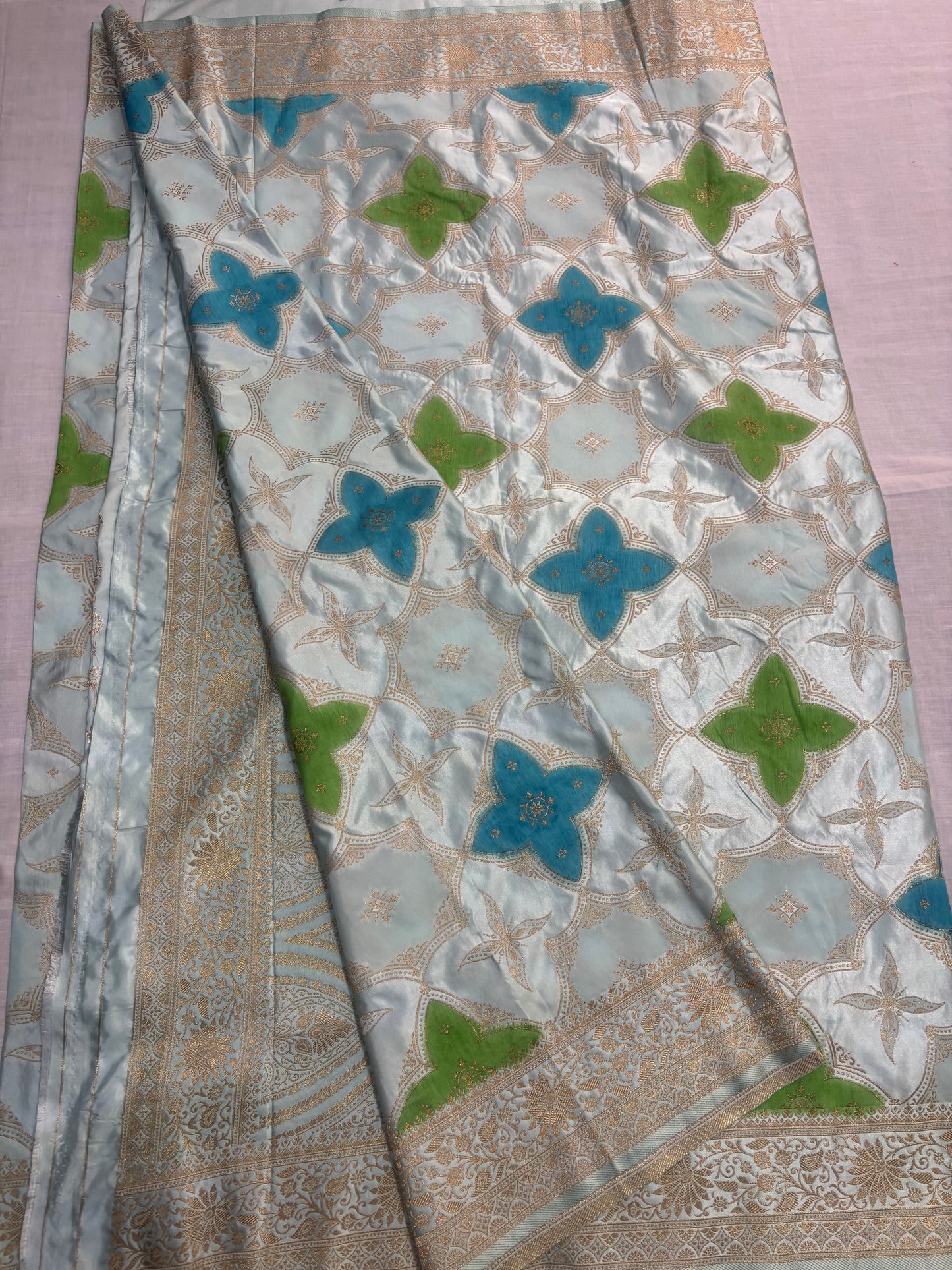 Sky Blue Banarasi Mashru Silk Saree in Rangkat Concept  - Designer Party Wear