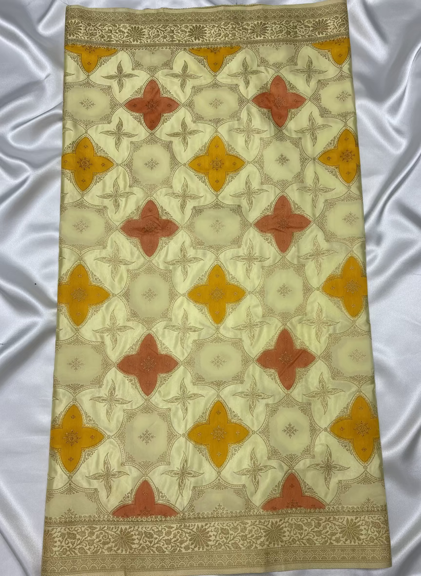 Lemon Yellow Banarasi Mashru Silk Saree in Rangkat Concept  - Designer Party Wear