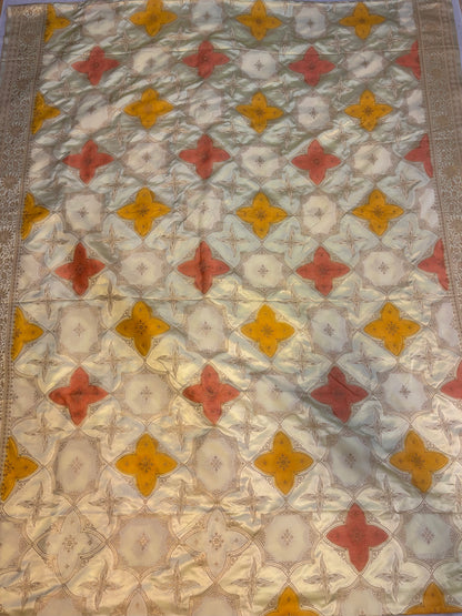 Lemon Yellow Banarasi Mashru Silk Saree in Rangkat Concept  - Designer Party Wear