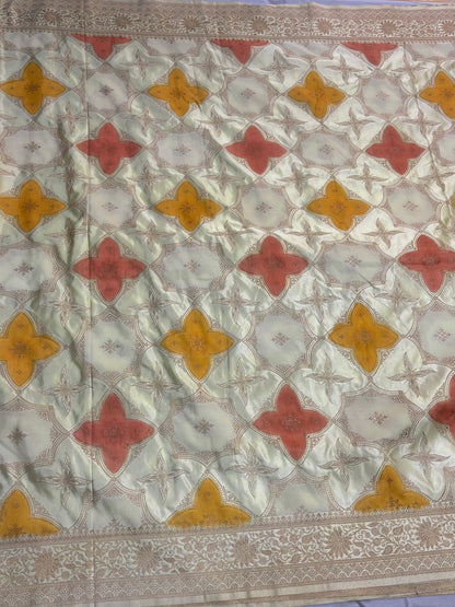 Lemon Yellow Banarasi Mashru Silk Saree in Rangkat Concept  - Designer Party Wear