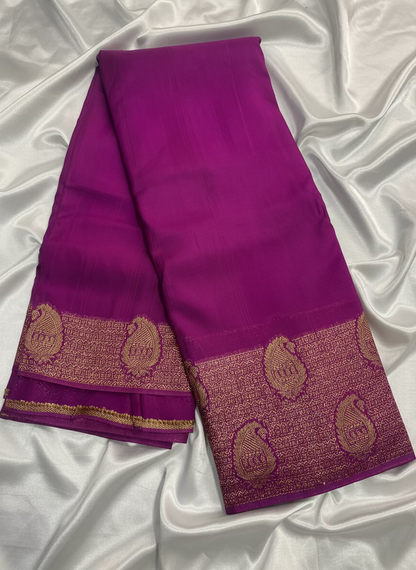 Purple Banarasi Tussar Matka Silk Saree with Copper Zari Mango Weaving - Traditional Wear