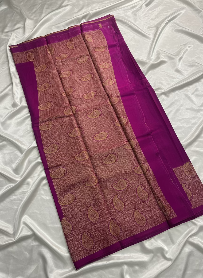 Purple Banarasi Tussar Matka Silk Saree with Copper Zari Mango Weaving - Traditional Wear