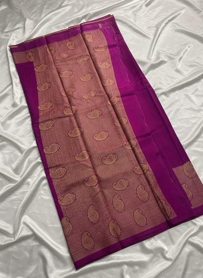Purple Banarasi Tussar Matka Silk Saree with Copper Zari Mango Weaving - Traditional Wear