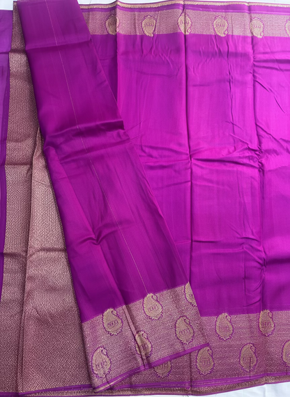 Purple Banarasi Tussar Matka Silk Saree with Copper Zari Mango Weaving - Traditional Wear
