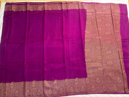 Purple Banarasi Tussar Matka Silk Saree with Copper Zari Mango Weaving - Traditional Wear