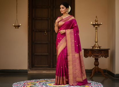 Purple Banarasi Tussar Matka Silk Saree with Copper Zari Mango Weaving - Traditional Wear