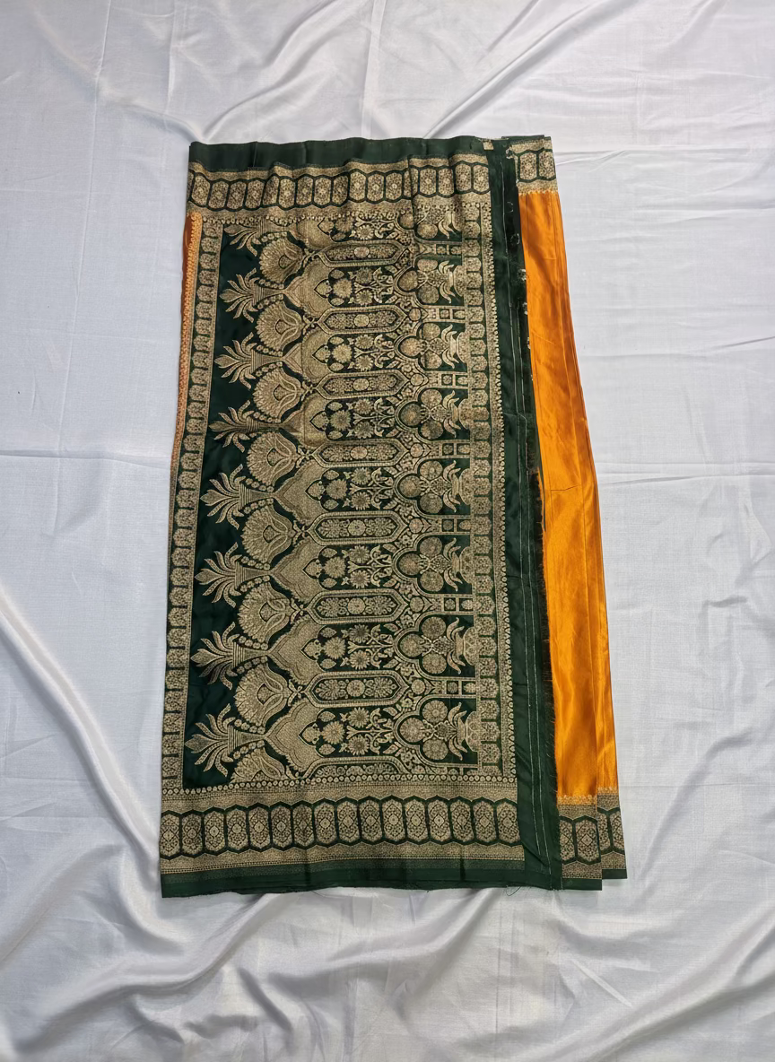 Mustard Yellow Banarasi Mashru Silk Saree with Geometrical Zari Pallu & Border - Traditional Wear