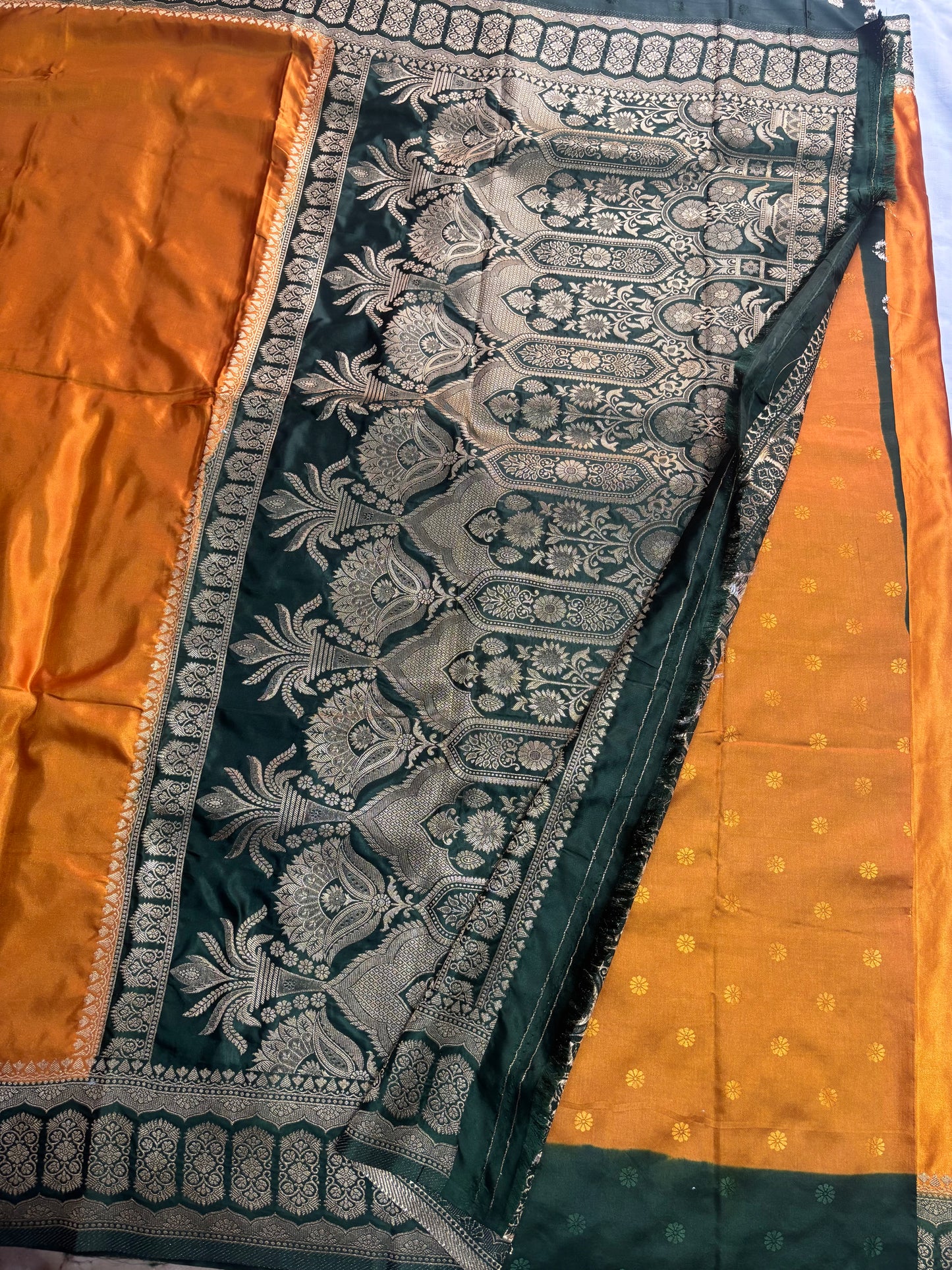 Mustard Yellow Banarasi Mashru Silk Saree with Geometrical Zari Pallu & Border - Traditional Wear