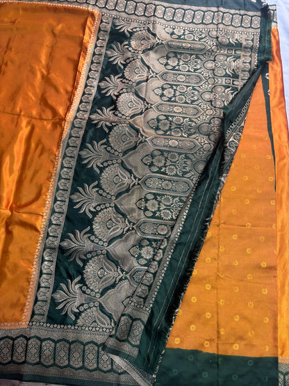 Mustard Yellow Banarasi Mashru Silk Saree with Geometrical Zari Pallu & Border - Traditional Wear