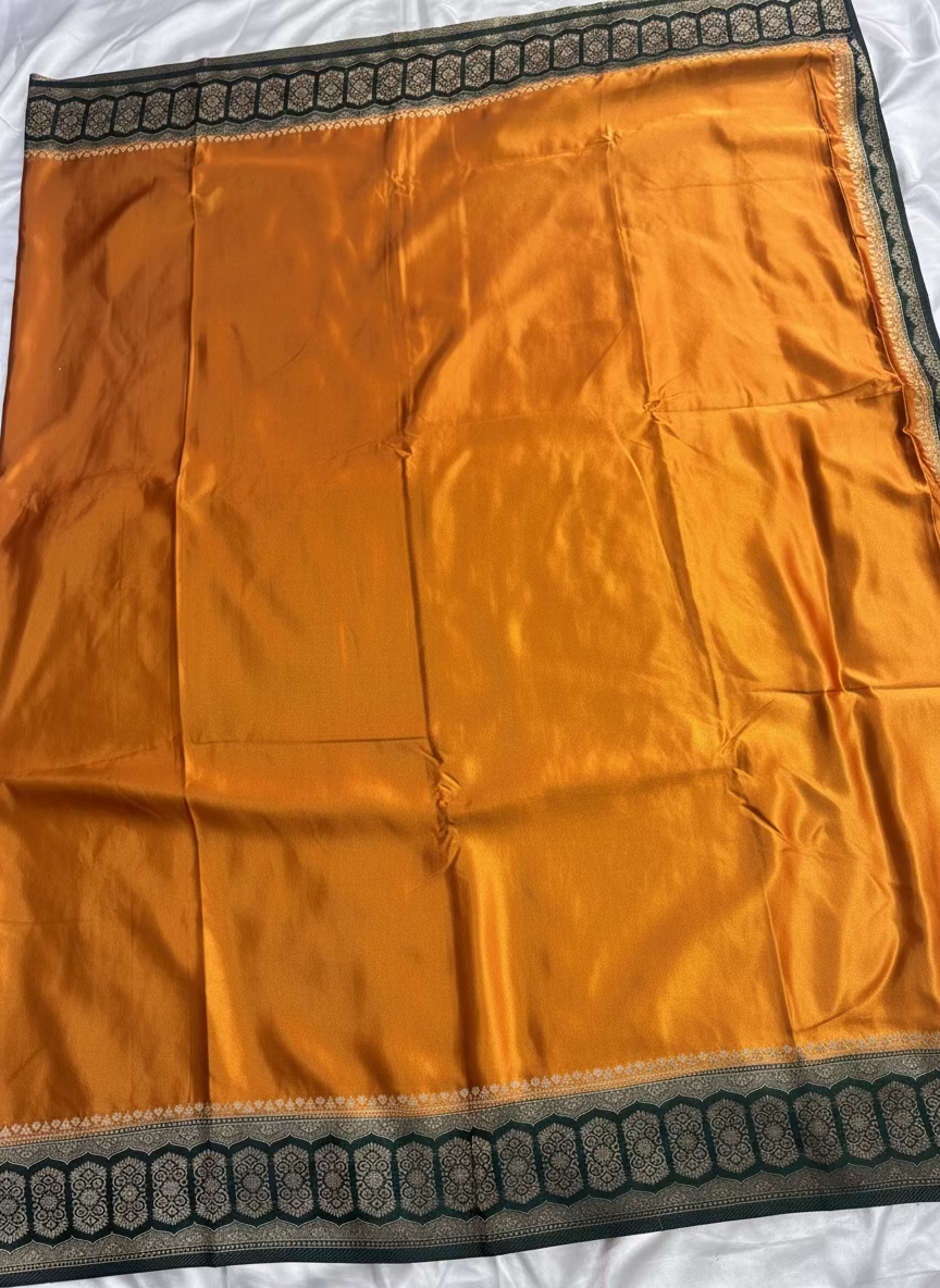 Mustard Yellow Banarasi Mashru Silk Saree with Geometrical Zari Pallu & Border - Traditional Wear