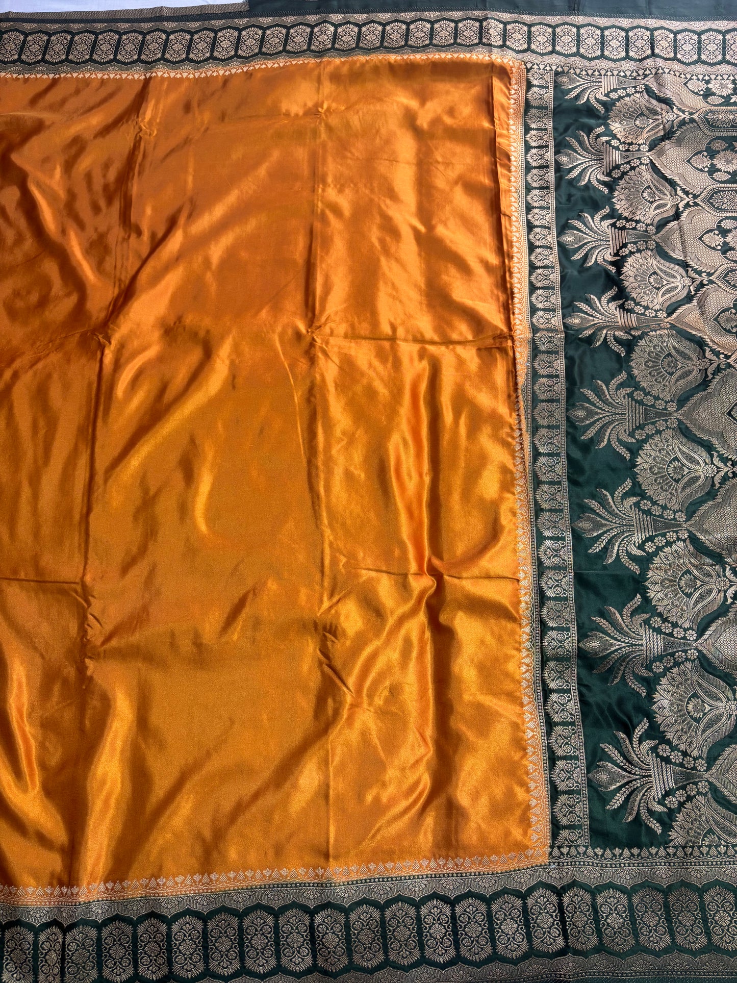 Mustard Yellow Banarasi Mashru Silk Saree with Geometrical Zari Pallu & Border - Traditional Wear
