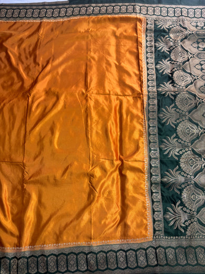 Mustard Yellow Banarasi Mashru Silk Saree with Geometrical Zari Pallu & Border - Traditional Wear