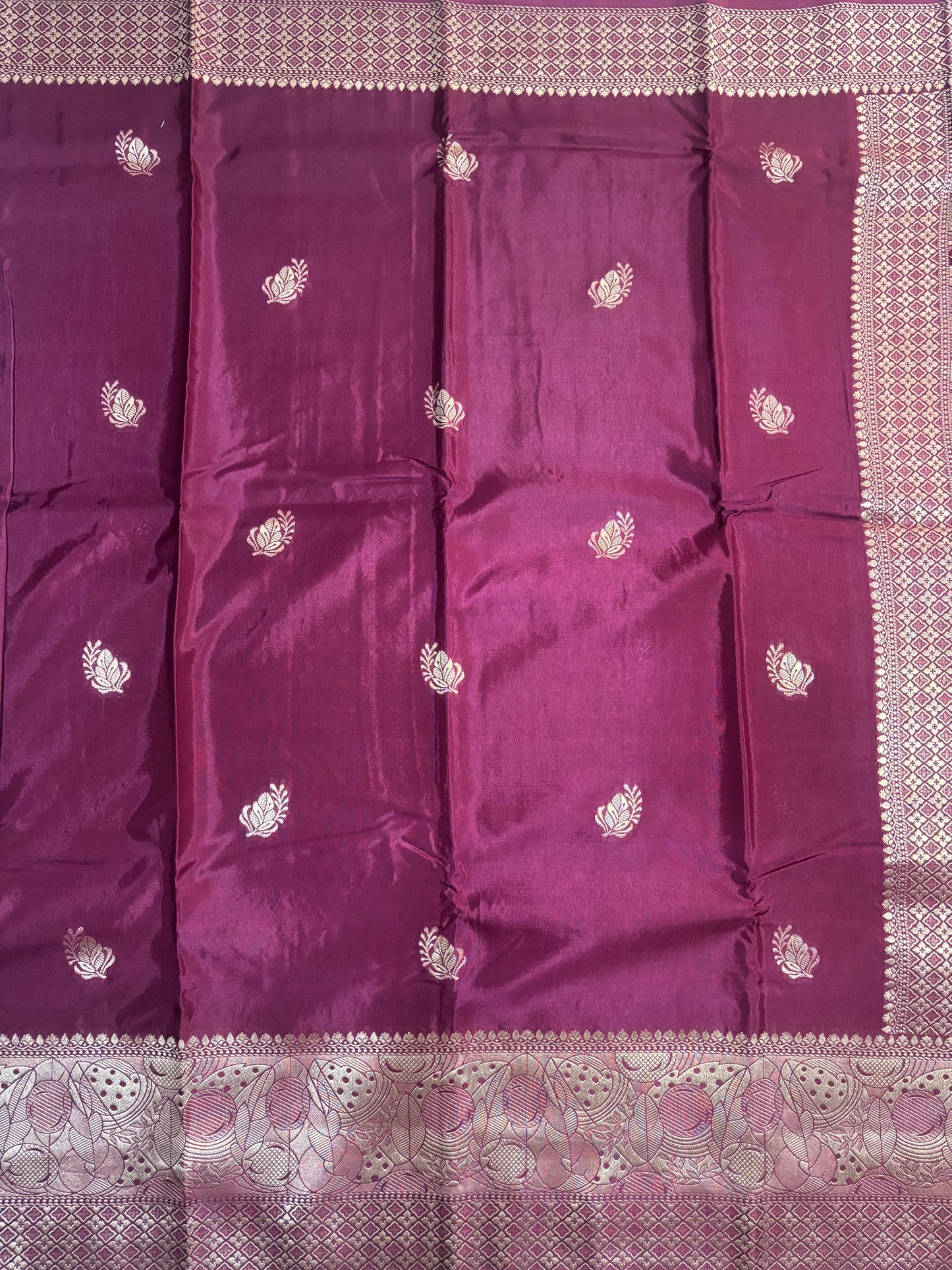 Maroon Banarasi Russian Silk Saree with Light Gold Pallu & Border - Traditional Wear