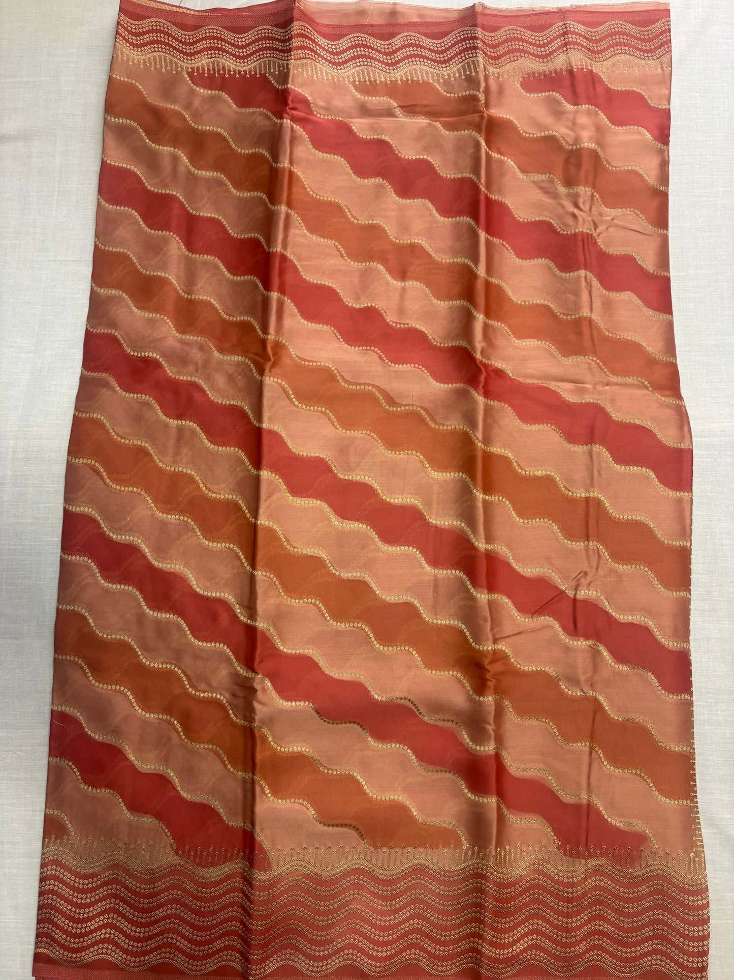 Red & Brown Banarasi Russian Silk Saree with Wavy lines in Rangkat weaving - Designer Party Wear