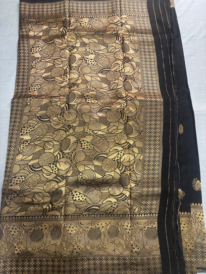 Black Banarasi Russian Silk Saree with Light Gold Pallu & Border - Traditional Wear