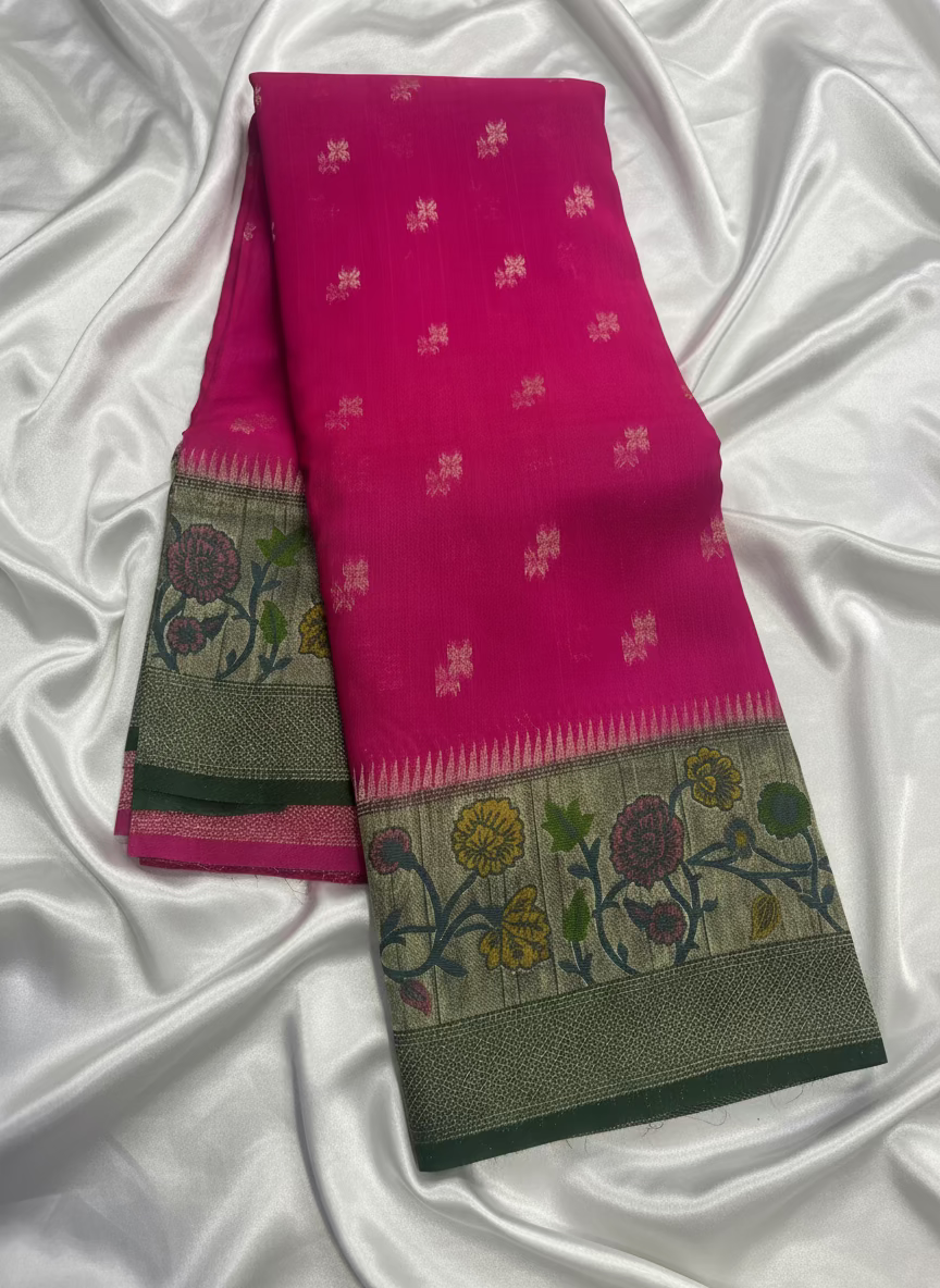 Pink Banarasi Tussar Matka Silk Saree with Paithani Weaving Border  - Traditional Wear