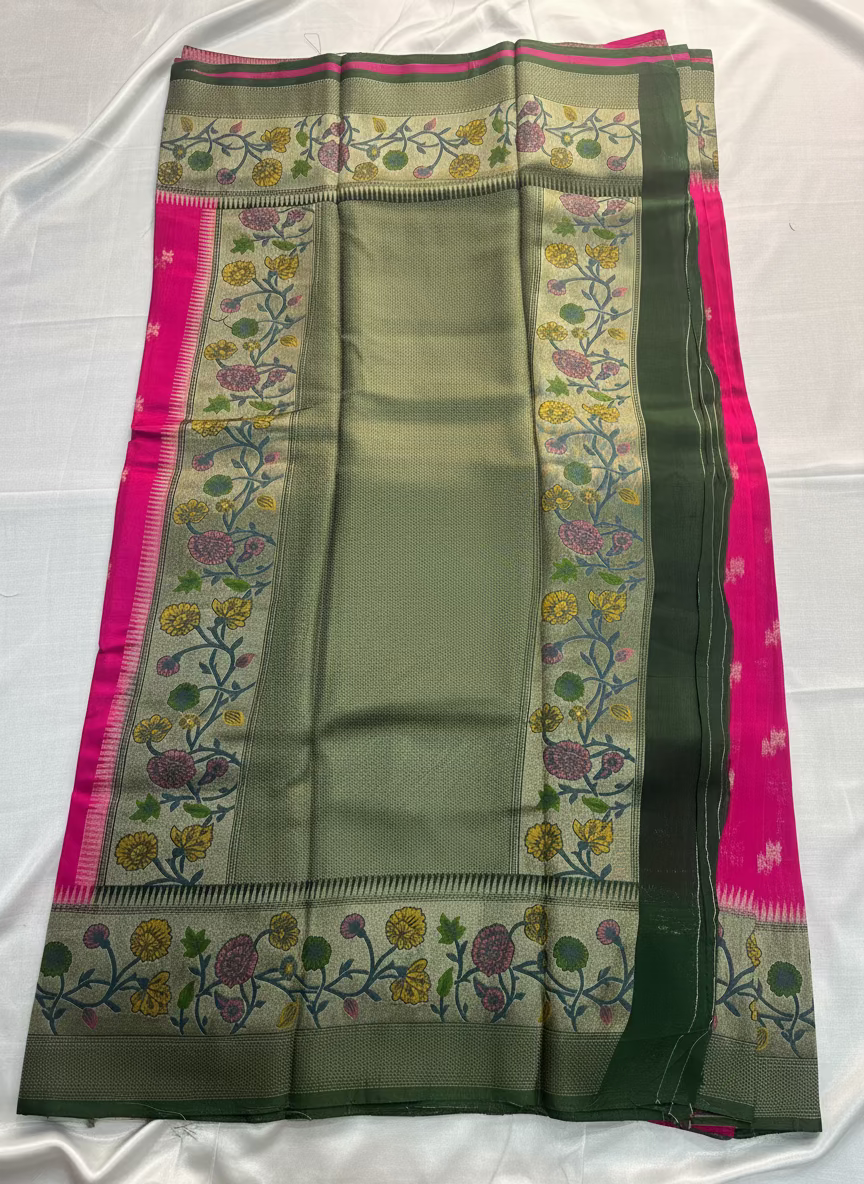 Pink Banarasi Tussar Matka Silk Saree with Paithani Weaving Border  - Traditional Wear