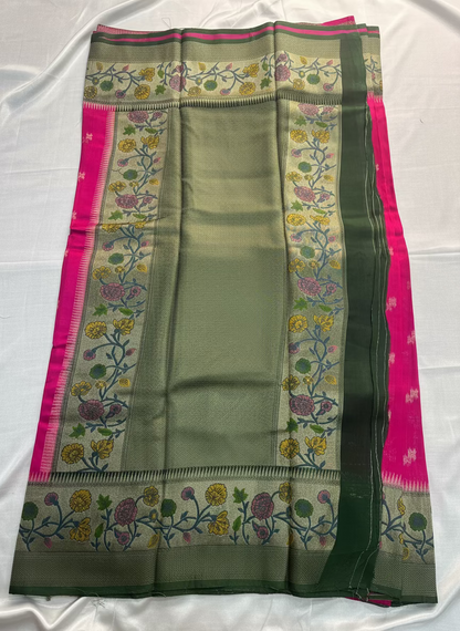Pink Banarasi Tussar Matka Silk Saree with Paithani Weaving Border  - Traditional Wear