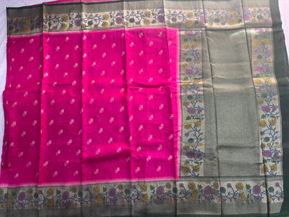 Pink Banarasi Tussar Matka Silk Saree with Paithani Weaving Border  - Traditional Wear