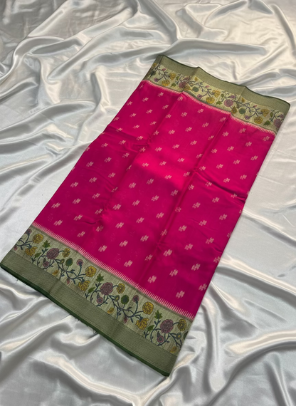 Pink Banarasi Tussar Matka Silk Saree with Paithani Weaving Border  - Traditional Wear