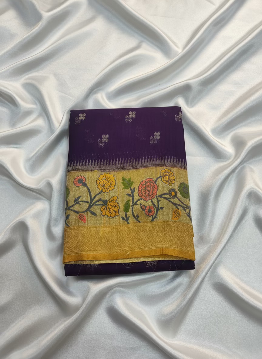 Indigo Banarasi Tussar Matka Silk Saree with Paithani Border  - Traditional Wear
