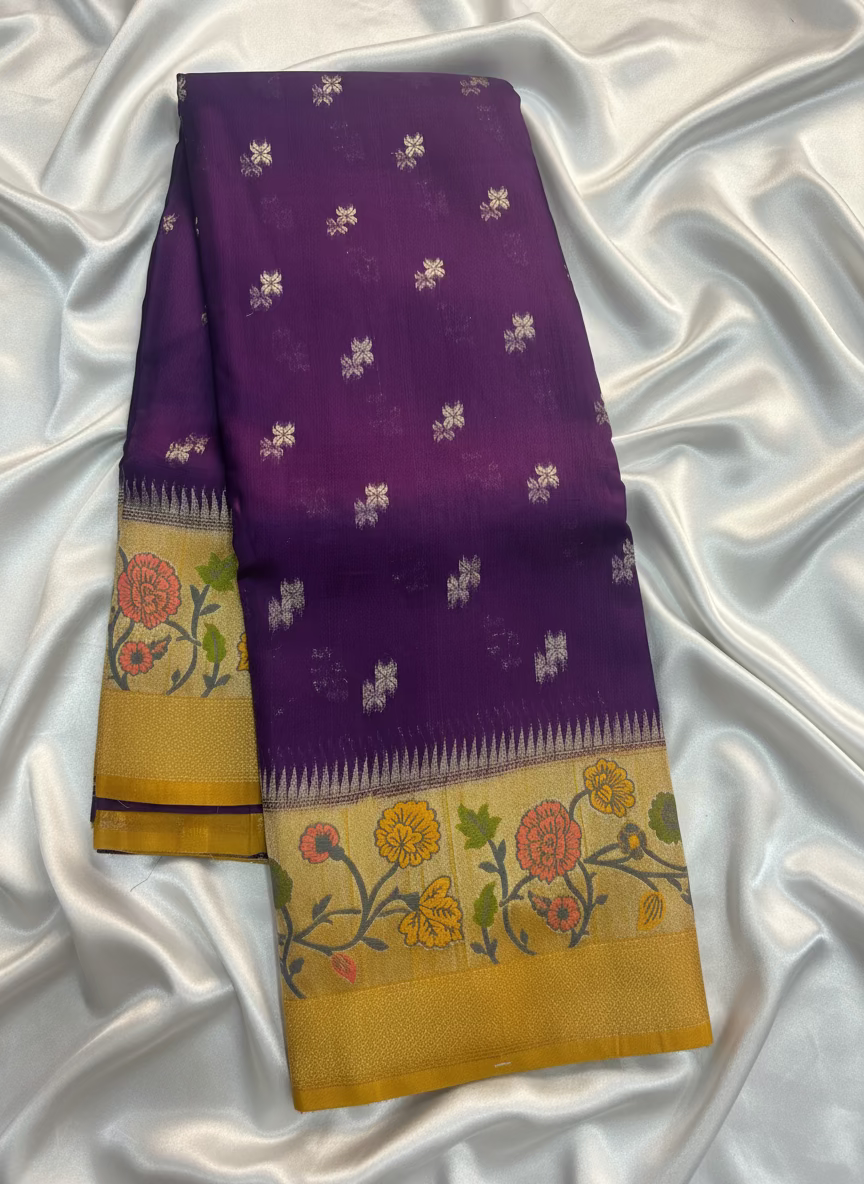 Indigo Banarasi Tussar Matka Silk Saree with Paithani Border  - Traditional Wear