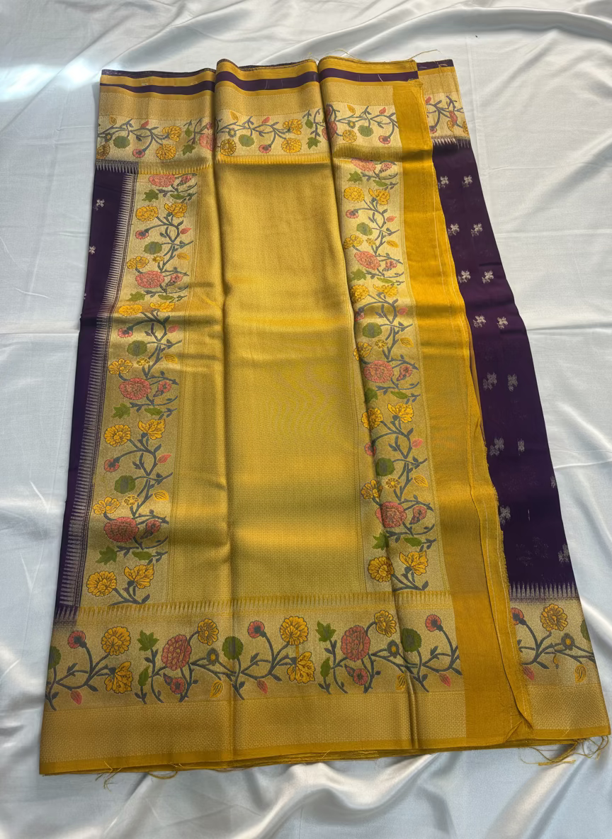 Indigo Banarasi Tussar Matka Silk Saree with Paithani Border  - Traditional Wear