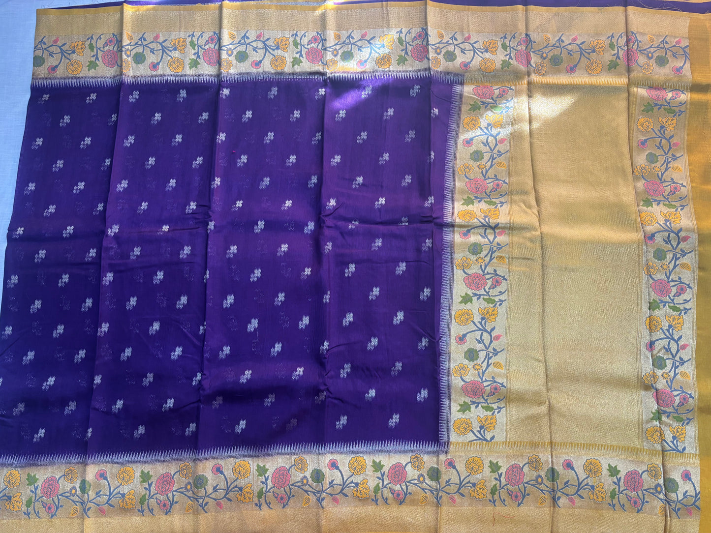 Indigo Banarasi Tussar Matka Silk Saree with Paithani Border  - Traditional Wear