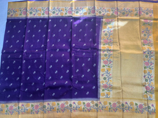 Indigo Banarasi Tussar Matka Silk Saree with Paithani Border  - Traditional Wear
