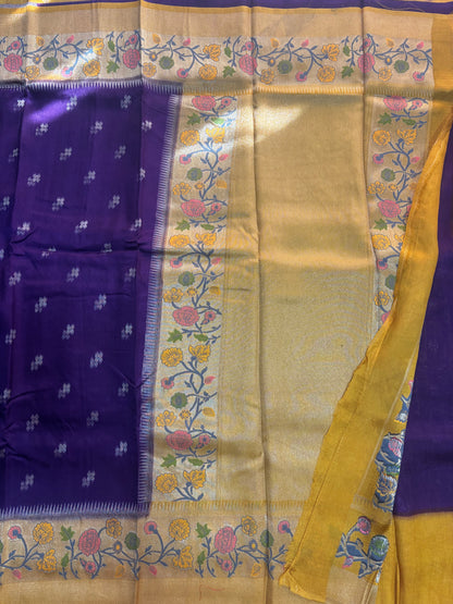 Indigo Banarasi Tussar Matka Silk Saree with Paithani Border  - Traditional Wear