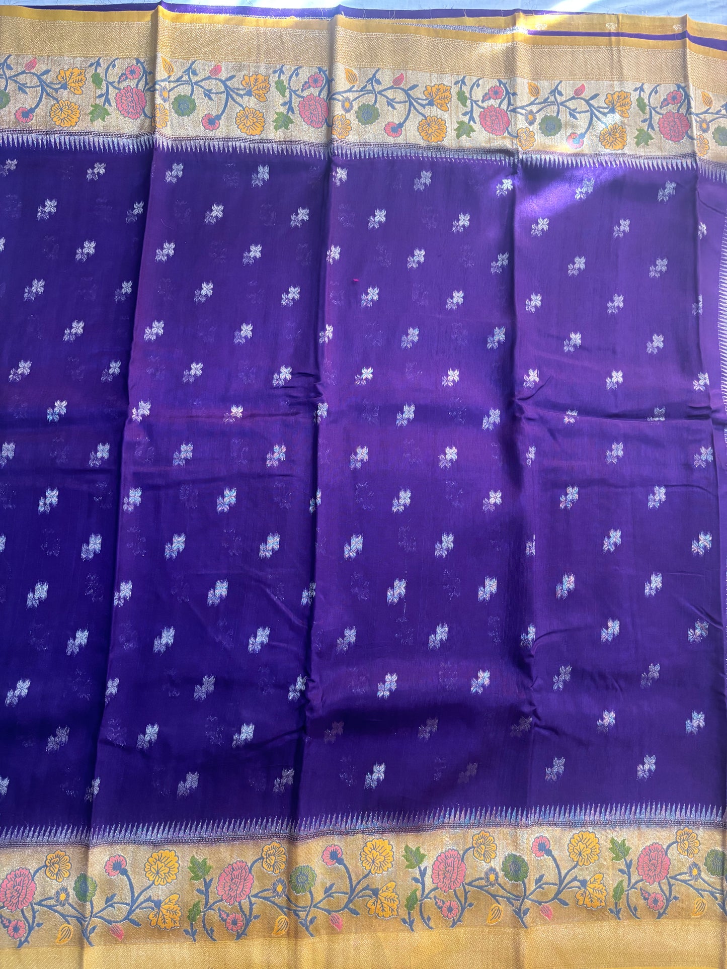 Indigo Banarasi Tussar Matka Silk Saree with Paithani Border  - Traditional Wear