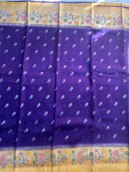 Indigo Banarasi Tussar Matka Silk Saree with Paithani Border  - Traditional Wear