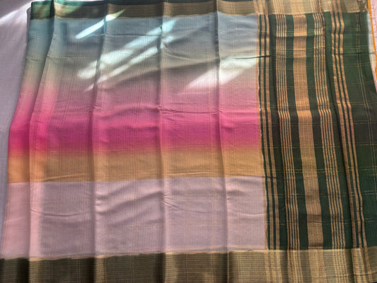 White Viscose Silk Saree with Multicolour Prints, an Elegant Traditional Wear