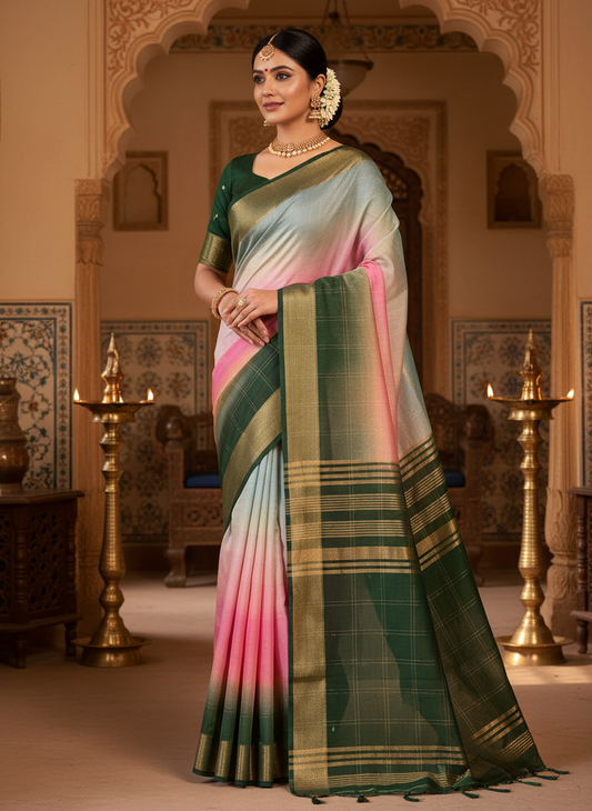 White Viscose Silk Saree with Multicolour Prints, an Elegant Traditional Wear