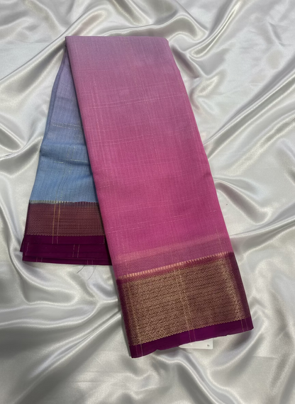 Purple Viscose Silk Saree with shade of Sky Blue Prints, an Elegant Traditional Wear