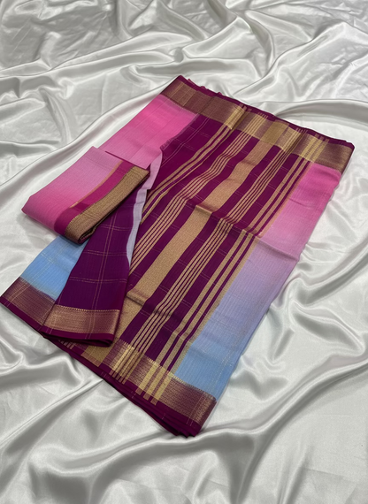 Purple Viscose Silk Saree with shade of Sky Blue Prints, an Elegant Traditional Wear