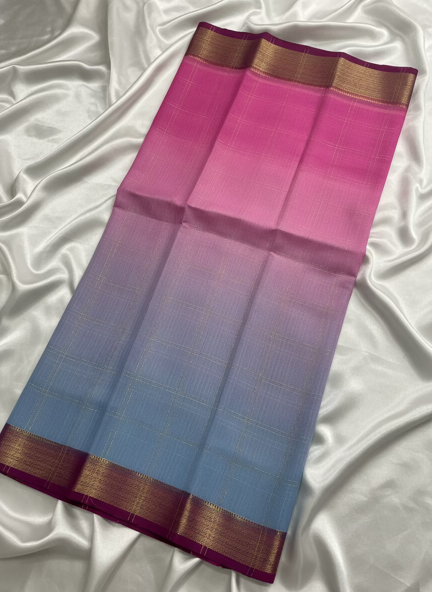 Purple Viscose Silk Saree with shade of Sky Blue Prints, an Elegant Traditional Wear